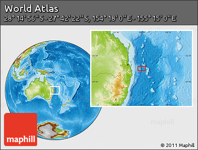 Physical Location Map of the Area around 27° 58' 39" S, 154° 46' 30" E