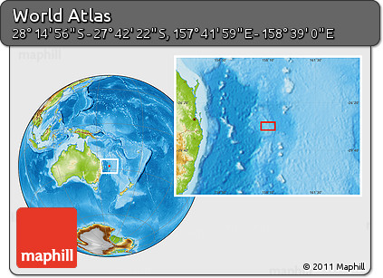 Physical Location Map of the Area around 27° 58' 39" S, 158° 10' 30" E