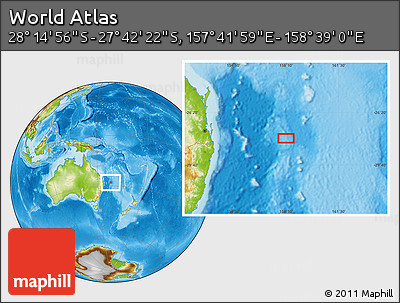 Physical Location Map of the Area around 27° 58' 39" S, 158° 10' 30" E