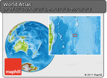 Physical Location Map of the Area around 27° 58' 39" S, 159° 1' 30" E