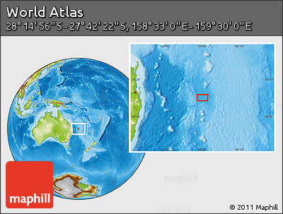 Physical Location Map of the Area around 27° 58' 39" S, 159° 1' 30" E