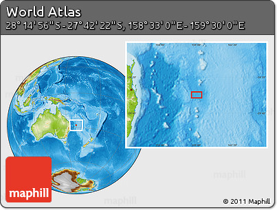 Physical Location Map of the Area around 27° 58' 39" S, 159° 1' 30" E