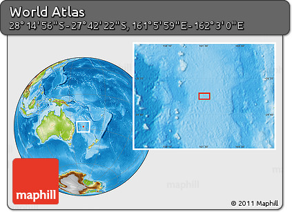 Physical Location Map of the Area around 27° 58' 39" S, 161° 34' 29" E