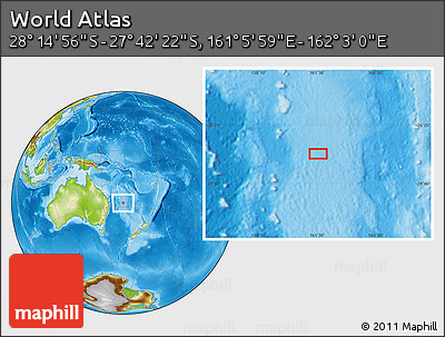 Physical Location Map of the Area around 27° 58' 39" S, 161° 34' 29" E