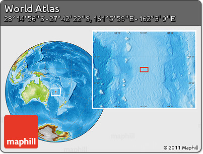 Physical Location Map of the Area around 27° 58' 39" S, 161° 34' 29" E