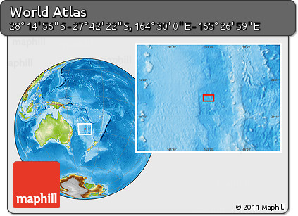 Physical Location Map of the Area around 27° 58' 39" S, 164° 58' 29" E