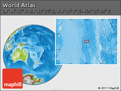 Physical Location Map of the Area around 27° 58' 39" S, 164° 58' 29" E
