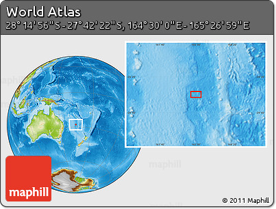 Physical Location Map of the Area around 27° 58' 39" S, 164° 58' 29" E