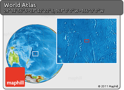 Physical Location Map of the Area around 27° 58' 39" S, 166° 31' 30" W