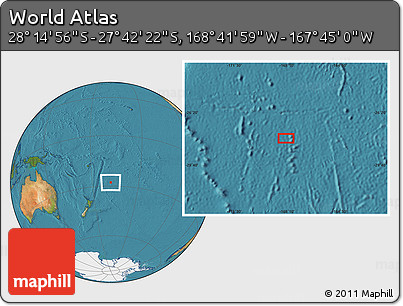 Satellite Location Map of the Area around 27° 58' 39" S, 168° 13' 29" W
