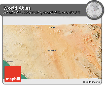 Satellite 3D Map of the Area around 27° 58' 39" S, 16° 13' 30" E