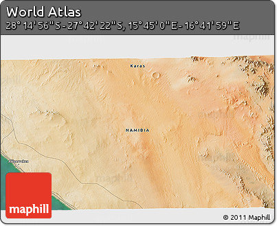 Satellite 3D Map of the Area around 27° 58' 39" S, 16° 13' 30" E