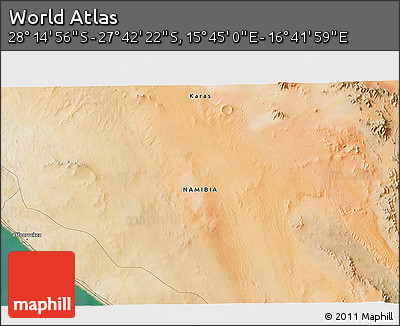 Satellite 3D Map of the Area around 27° 58' 39" S, 16° 13' 30" E