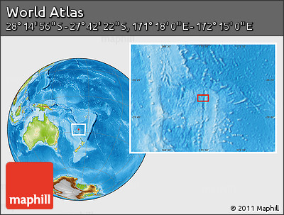 Physical Location Map of the Area around 27° 58' 39" S, 171° 46' 30" E
