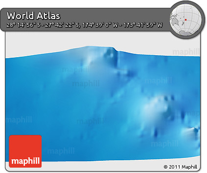 Shaded Relief 3D Map of the Area around 27° 58' 39" S, 174° 10' 30" W