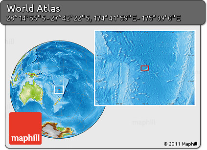 Physical Location Map of the Area around 27° 58' 39" S, 175° 10' 30" E