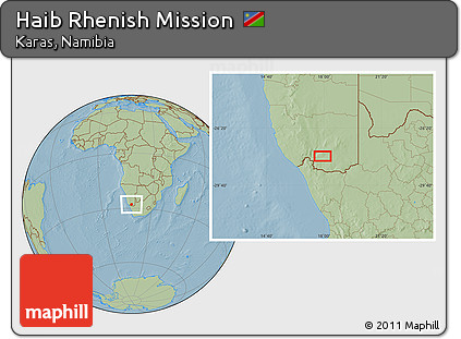 Savanna Style Location Map of Haib Rhenish Mission, hill shading