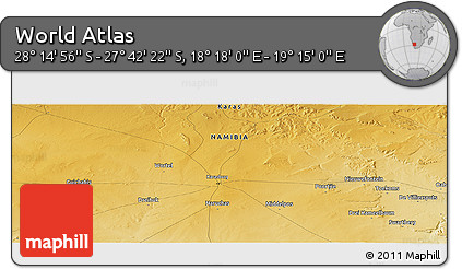 Physical Panoramic Map of the Area around 27° 58' 39" S, 18° 46' 29" E
