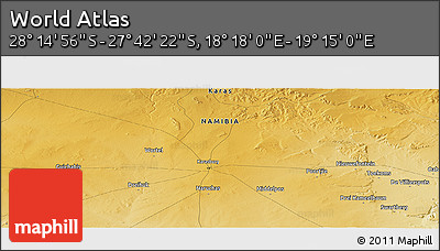 Physical Panoramic Map of the Area around 27° 58' 39" S, 18° 46' 29" E