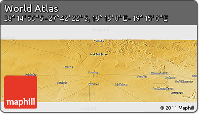 Physical Panoramic Map of the Area around 27° 58' 39" S, 18° 46' 29" E