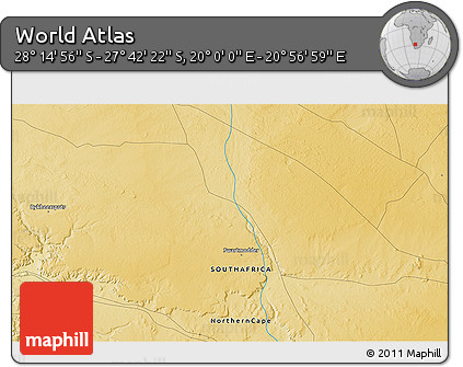 Physical 3D Map of the Area around 27° 58' 39" S, 20° 28' 30" E