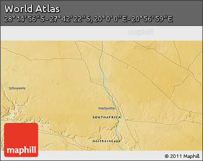 Physical 3D Map of the Area around 27° 58' 39" S, 20° 28' 30" E