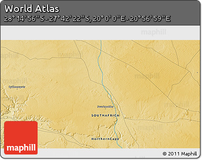 Physical 3D Map of the Area around 27° 58' 39" S, 20° 28' 30" E