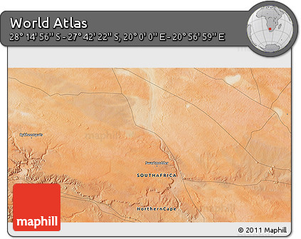 Satellite 3D Map of the Area around 27° 58' 39" S, 20° 28' 30" E