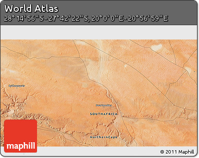 Satellite 3D Map of the Area around 27° 58' 39" S, 20° 28' 30" E