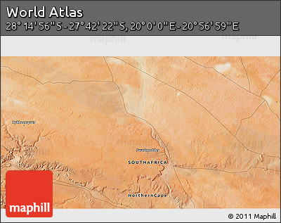Satellite 3D Map of the Area around 27° 58' 39" S, 20° 28' 30" E