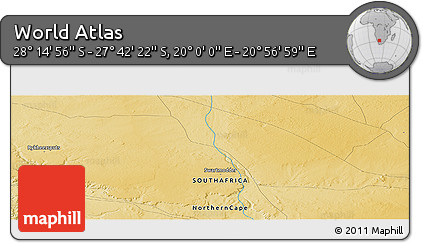 Physical Panoramic Map of the Area around 27° 58' 39" S, 20° 28' 30" E