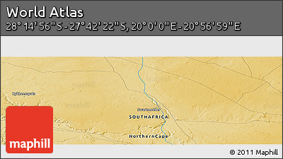 Physical Panoramic Map of the Area around 27° 58' 39" S, 20° 28' 30" E