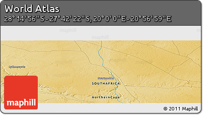 Physical Panoramic Map of the Area around 27° 58' 39" S, 20° 28' 30" E