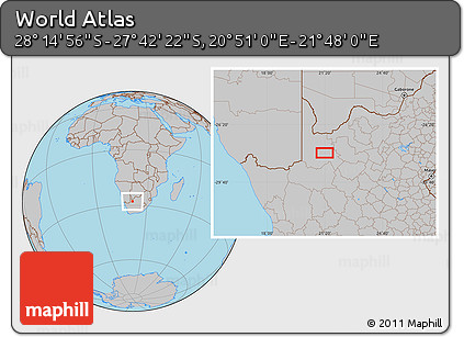 Gray Location Map of the Area around 27° 58' 39" S, 21° 19' 30" E