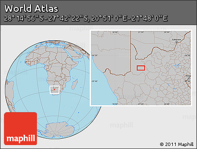 Gray Location Map of the Area around 27° 58' 39" S, 21° 19' 30" E