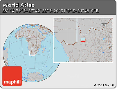 Gray Location Map of the Area around 27° 58' 39" S, 21° 19' 30" E