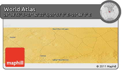 Physical Panoramic Map of the Area around 27° 58' 39" S, 21° 19' 30" E