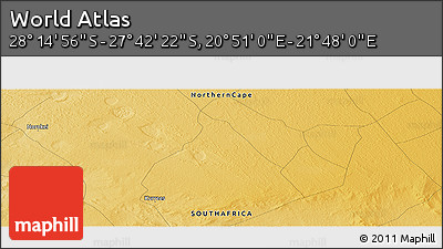 Physical Panoramic Map of the Area around 27° 58' 39" S, 21° 19' 30" E