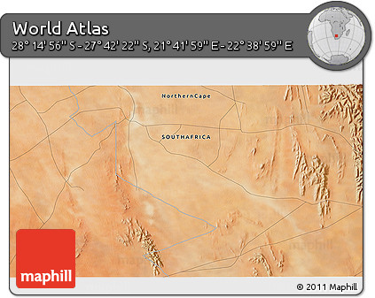 Satellite 3D Map of the Area around 27° 58' 39" S, 22° 10' 29" E