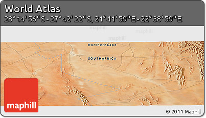 Satellite Panoramic Map of the Area around 27° 58' 39" S, 22° 10' 29" E