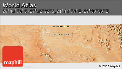 Satellite Panoramic Map of the Area around 27° 58' 39" S, 22° 10' 29" E