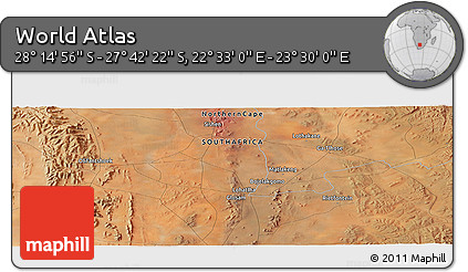 Satellite Panoramic Map of the Area around 27° 58' 39" S, 23° 1' 29" E