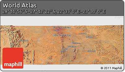 Satellite Panoramic Map of the Area around 27° 58' 39" S, 23° 1' 29" E
