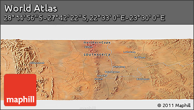 Satellite Panoramic Map of the Area around 27° 58' 39" S, 23° 1' 29" E