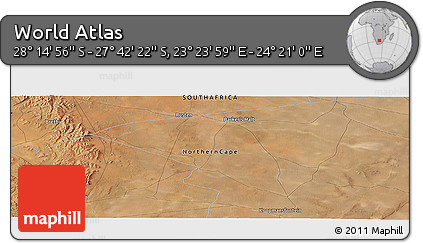 Satellite Panoramic Map of the Area around 27° 58' 39" S, 23° 52' 30" E