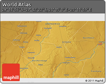 Physical 3D Map of the Area around 27° 58' 39" S, 24° 43' 30" E