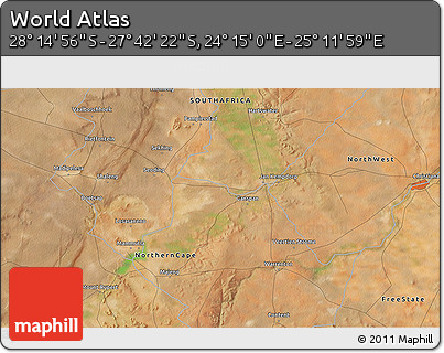 Satellite 3D Map of the Area around 27° 58' 39" S, 24° 43' 30" E