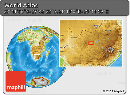 Physical Location Map of the Area around 27° 58' 39" S, 24° 43' 30" E