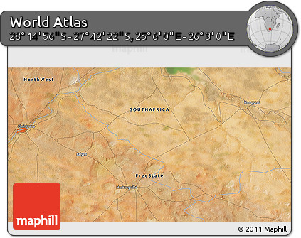 Satellite 3D Map of the Area around 27° 58' 39" S, 25° 34' 30" E