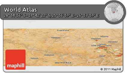 Satellite Panoramic Map of the Area around 27° 58' 39" S, 26° 25' 29" E